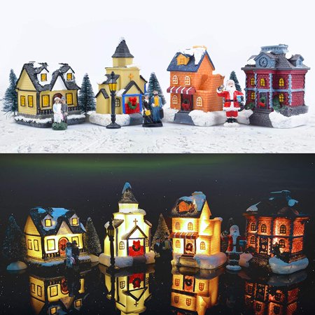 KissDate Christmas Village Game - LED Digital Lighting Christmas Village House Christmas Village Interior Decoration Series - Collection Buildings (12 pieces)